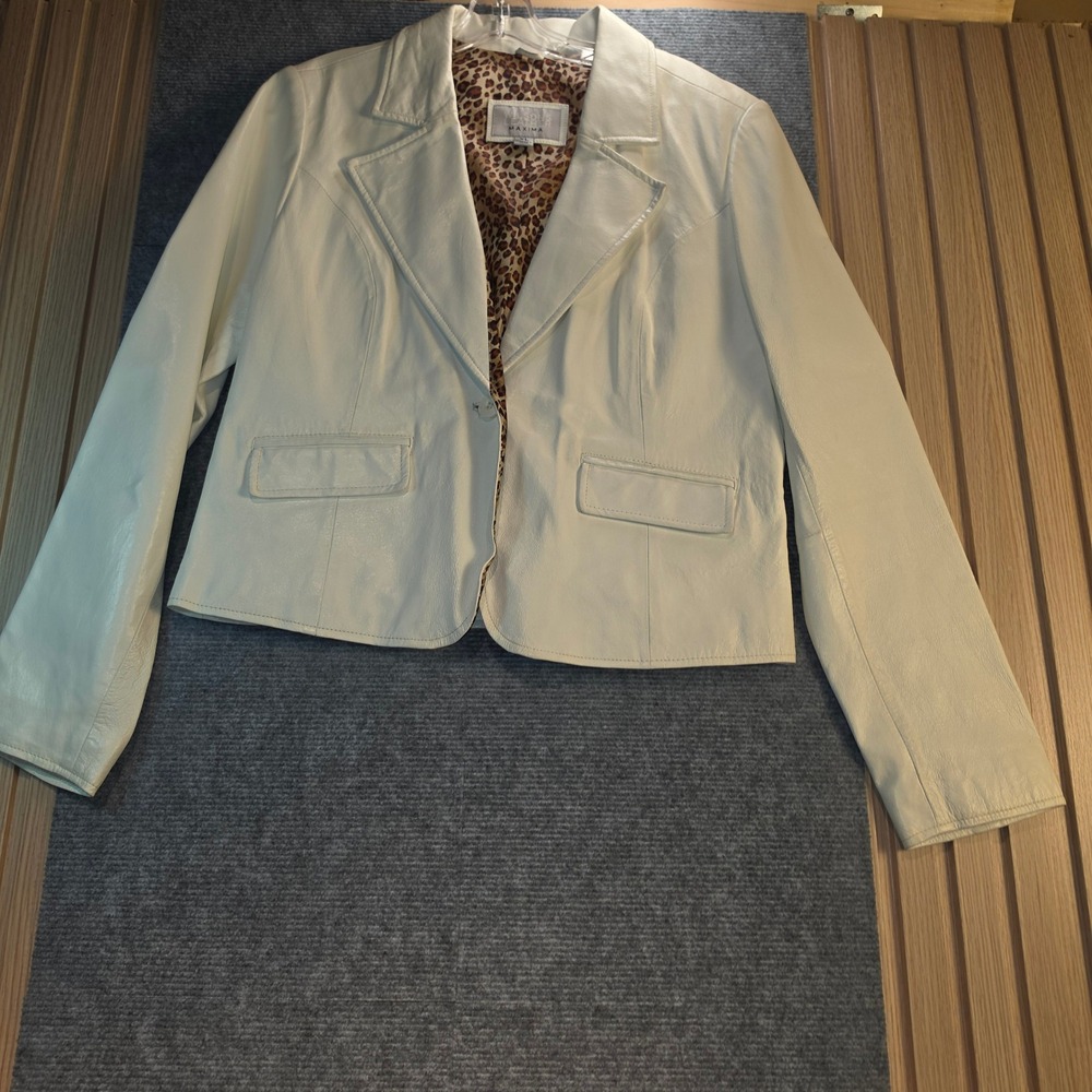 Wilsons Leather Maxima Blazer Women XL Cream Good Leopard Lining Y2K Jacket